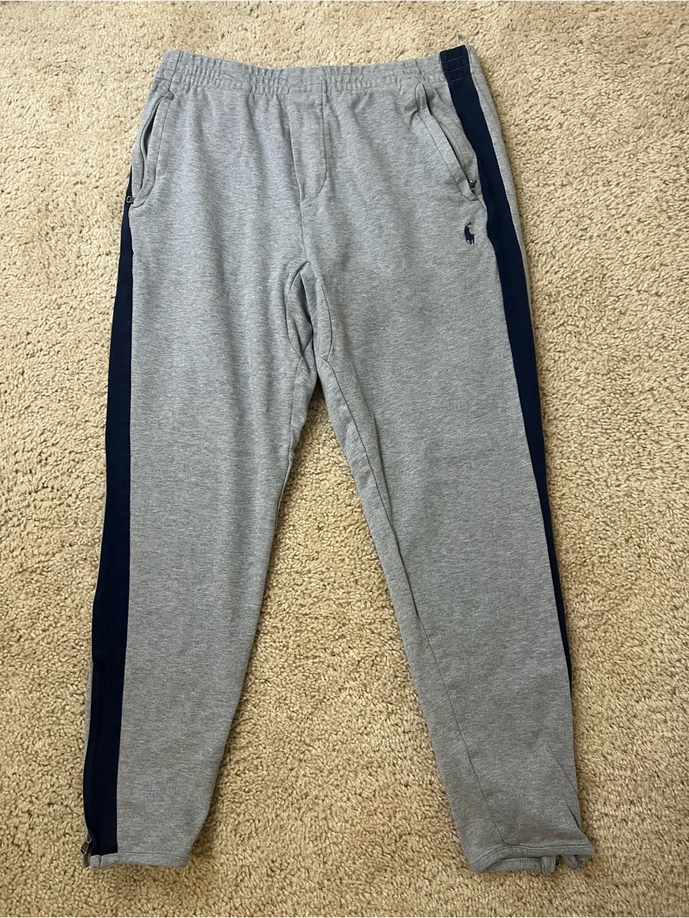 Polo Ralph Lauren Men’s Sweatpants Size Medium Gray Navy Side Stripe Joggers